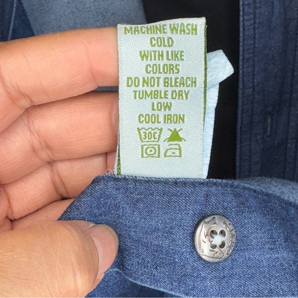 Orvis Classic Blue Cotton Button down long sleeve Shirt with suede patch XXL - Picture 9 of 11